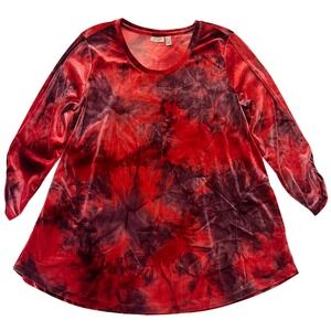LOGO by Lori Goldstein Red Tie Dye Velvet Bohemian Eclectic Artsy Top Size L